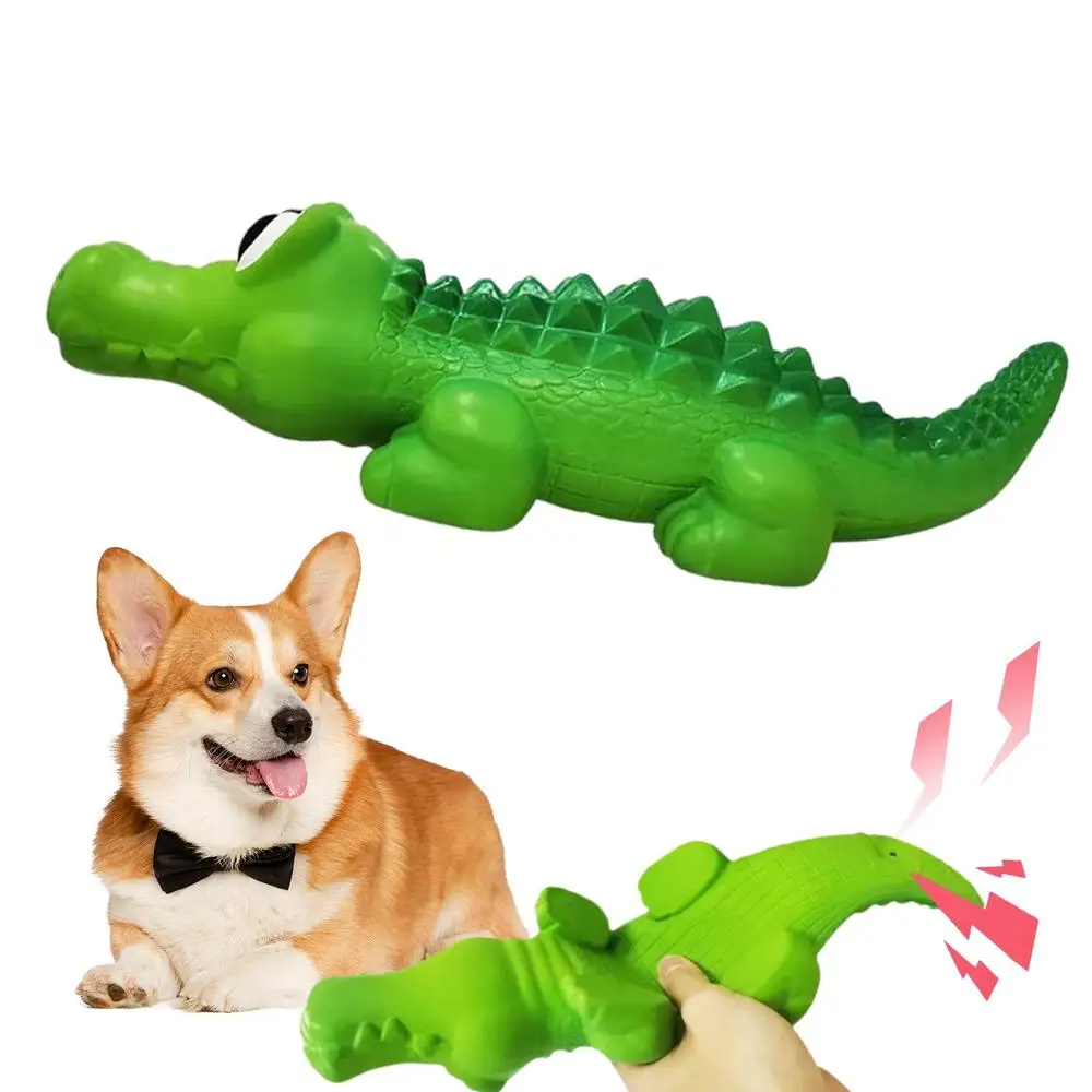 JAPAGO Squeaky Dog Toys Teeth Cleaning No Stuffing Chewing Latex Dog Toy Interactive Dog Toys For Puppy And Small Medium Dogs Crocodile