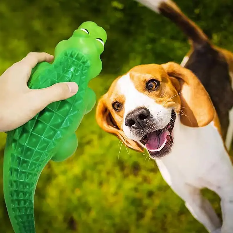 JAPAGO Squeaky Dog Toys Teeth Cleaning No Stuffing Chewing Latex Dog Toy Interactive Dog Toys For Puppy And Small Medium Dogs Crocodile