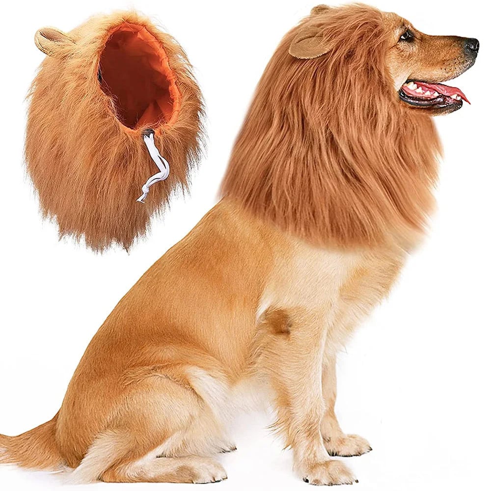 Cute Pet Dog Cosplay Clothes Lion Mane For Dog Costumes Realistic Lion Wig For Medium to Large Dogs With Ear Pet Accessories