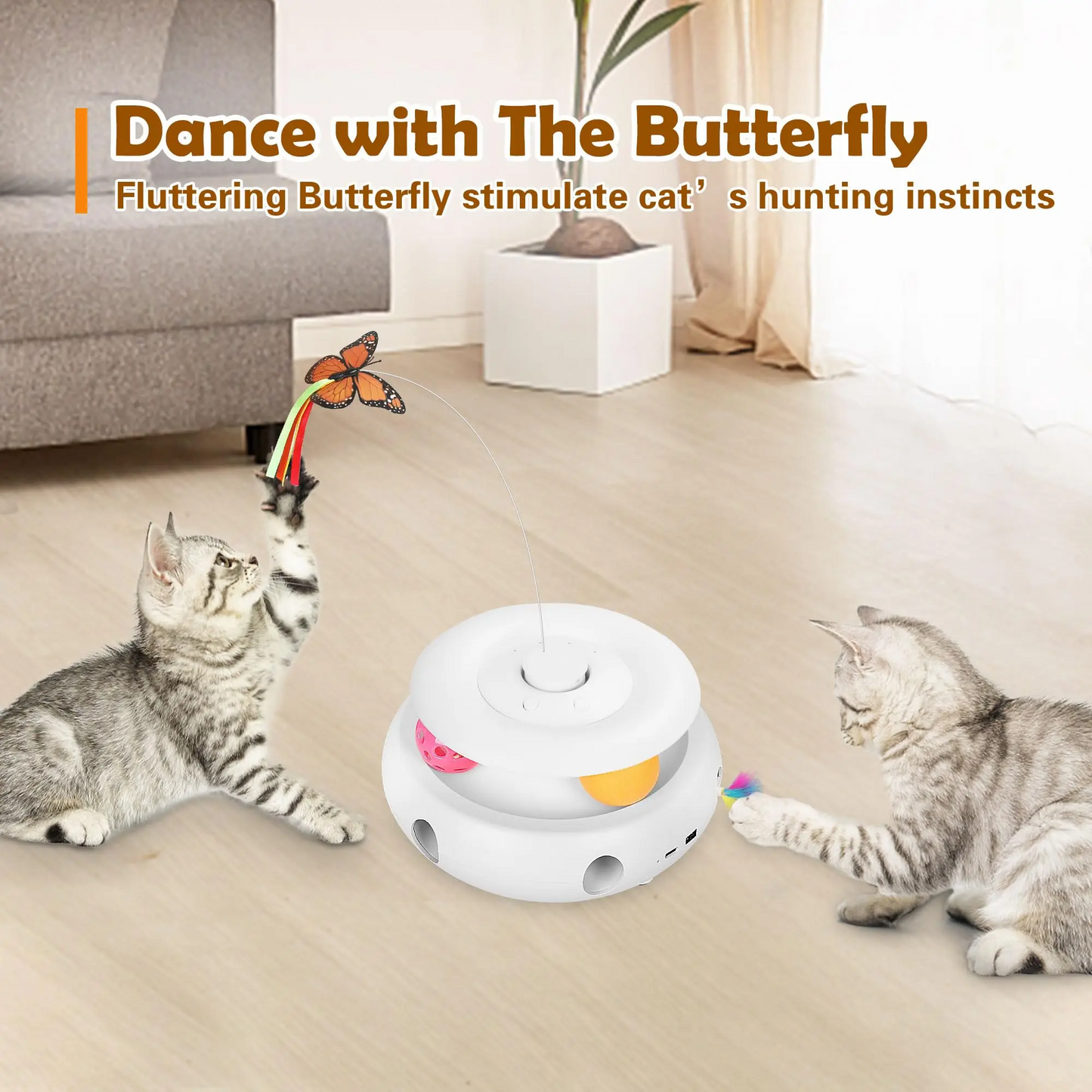 Interactive Cat Toy Automatic Cat Toys for Indoor Cats, 3-in-1 Electric Cat Toy USB Rechargeable, Kitten Toy Cat Exercise Toys