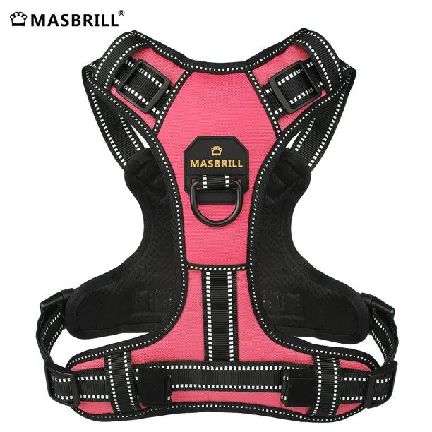 MASBRILL No Pull Dog Harness Pet Reflective Nylon Adjustable Medium Large Naughty Dog Vest Safety Vehicular Lead Walking Running