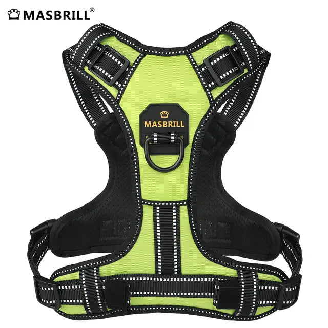 MASBRILL No Pull Dog Harness Pet Reflective Nylon Adjustable Medium Large Naughty Dog Vest Safety Vehicular Lead Walking Running