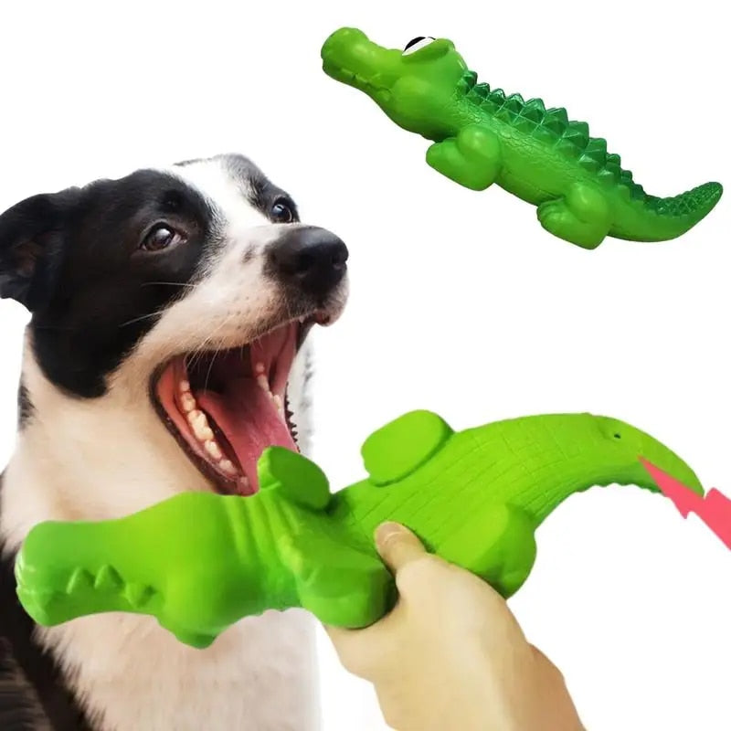 JAPAGO Squeaky Dog Toys Teeth Cleaning No Stuffing Chewing Latex Dog Toy Interactive Dog Toys For Puppy And Small Medium Dogs Crocodile